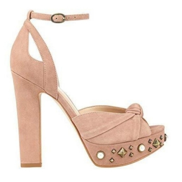 Guess Kenzie2 light pink suede peep toe heels 8.5 - Picture 11 of 11